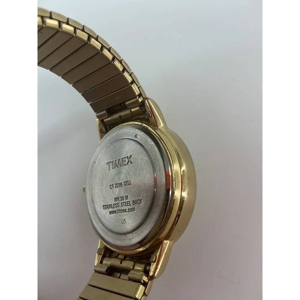 Timex Indiglo Mens Gold Tone Day Date Expansion Band Watch WR 30M CR 2016 U3